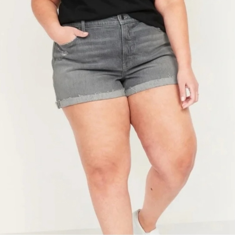Old Navy High Rise OG Straight Cut Off Distressed Rolled Hem Denim Jean Shorts - Picture 4 of 16